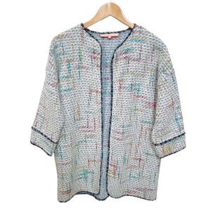 Anthro Vilagallo Knit Tweed Jacket Long Cardigan Sweater Fringe size 42 / US 10